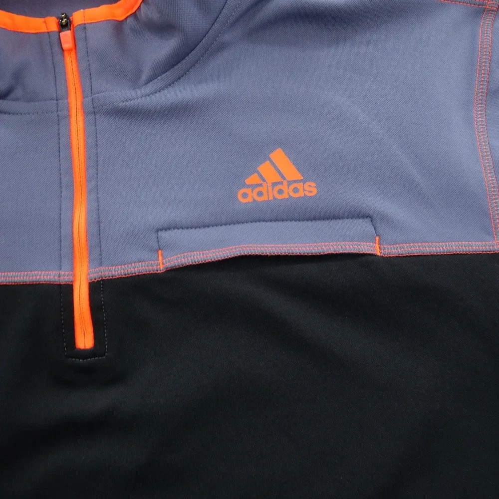 Adidas Shirt Mens Extra Large Black Gray Orange 1/4 Zip Pullover Long Sleeve